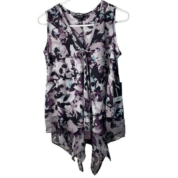 Floral V-Neck‎ Handkerchief Sleeveless Blouse Flowy Boho Size XS - Picture 1 of 4